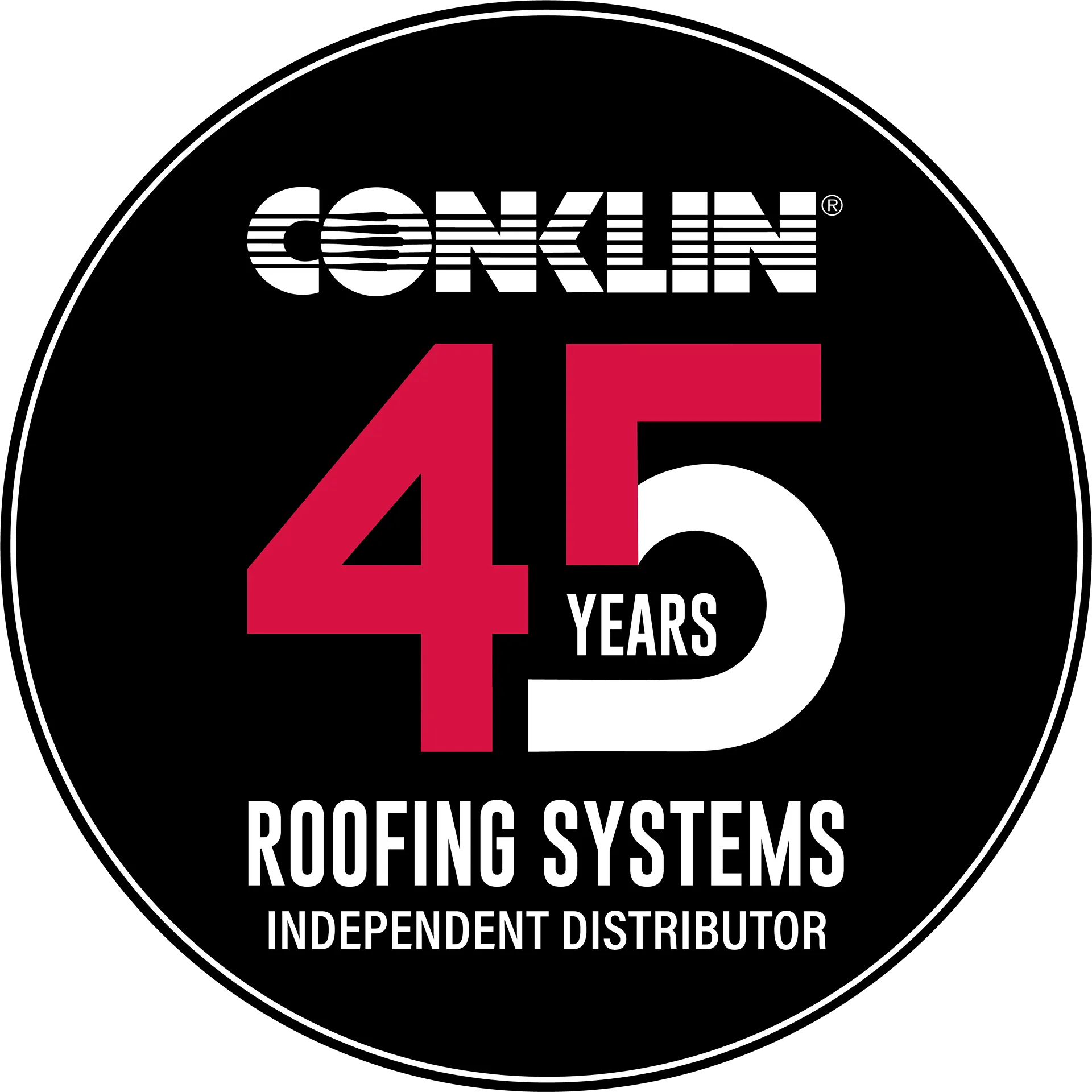 Conklin Roofing Systems 45 Years independent distributor badge